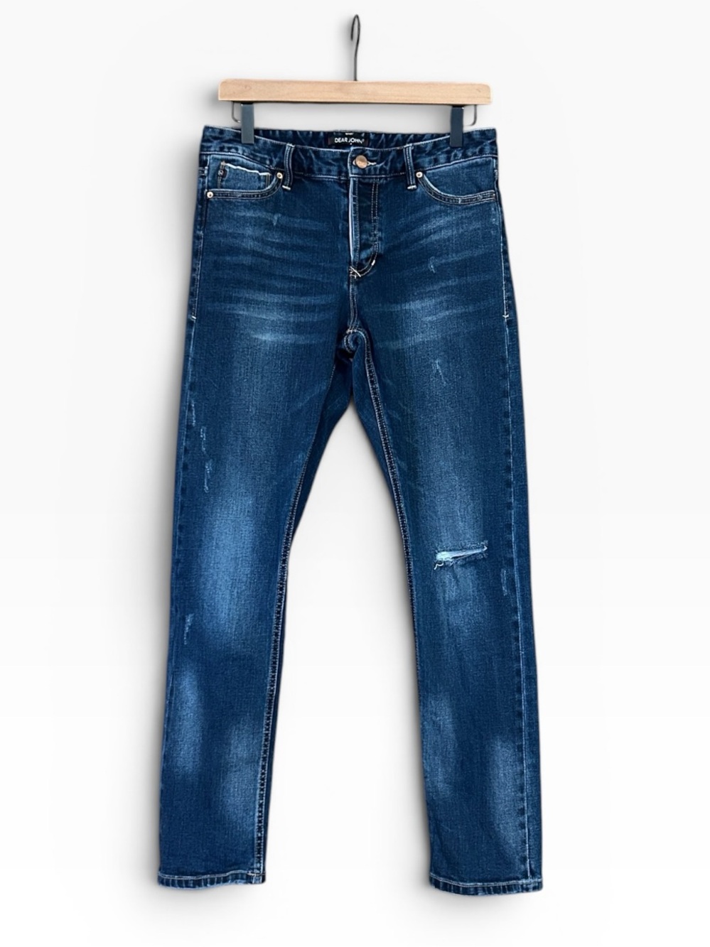 Dear John American Classic Straight Leg Button Fly Distressed Denim Jeans Sz 27